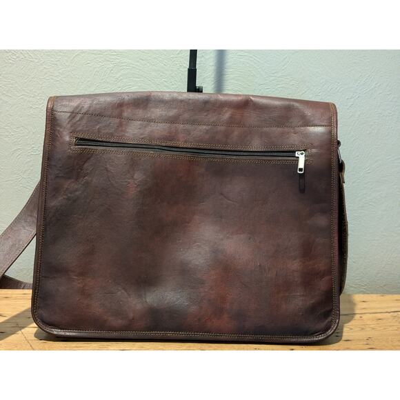 Brown No Fabric Content Canvas Lined Shoulder Strap Brief Bag - Picture 2 of 15